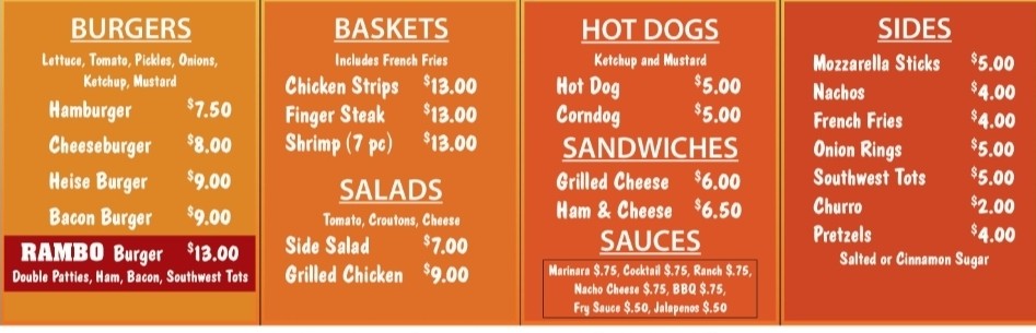 Snack Bar Menu