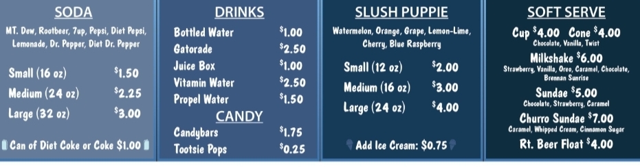 Snack Bar Drink and Dessert Menu